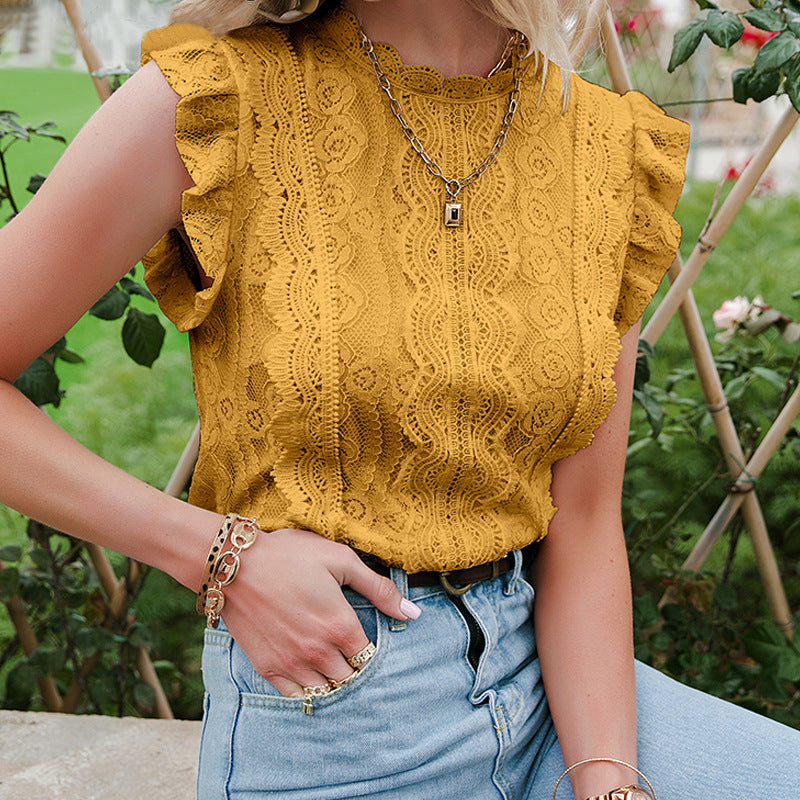 Lace Casual Solid Color  Shirt