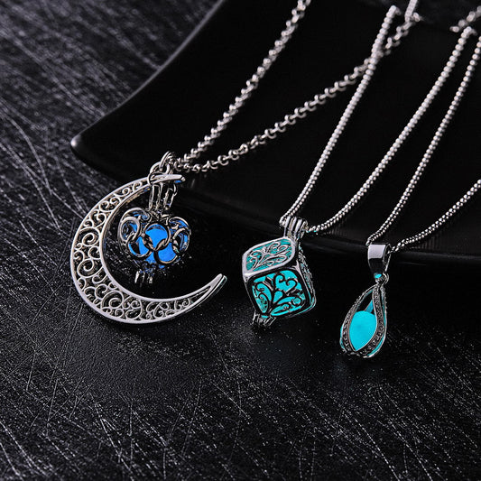 Moon, Square, and Heart Glow In The Dark Necklace