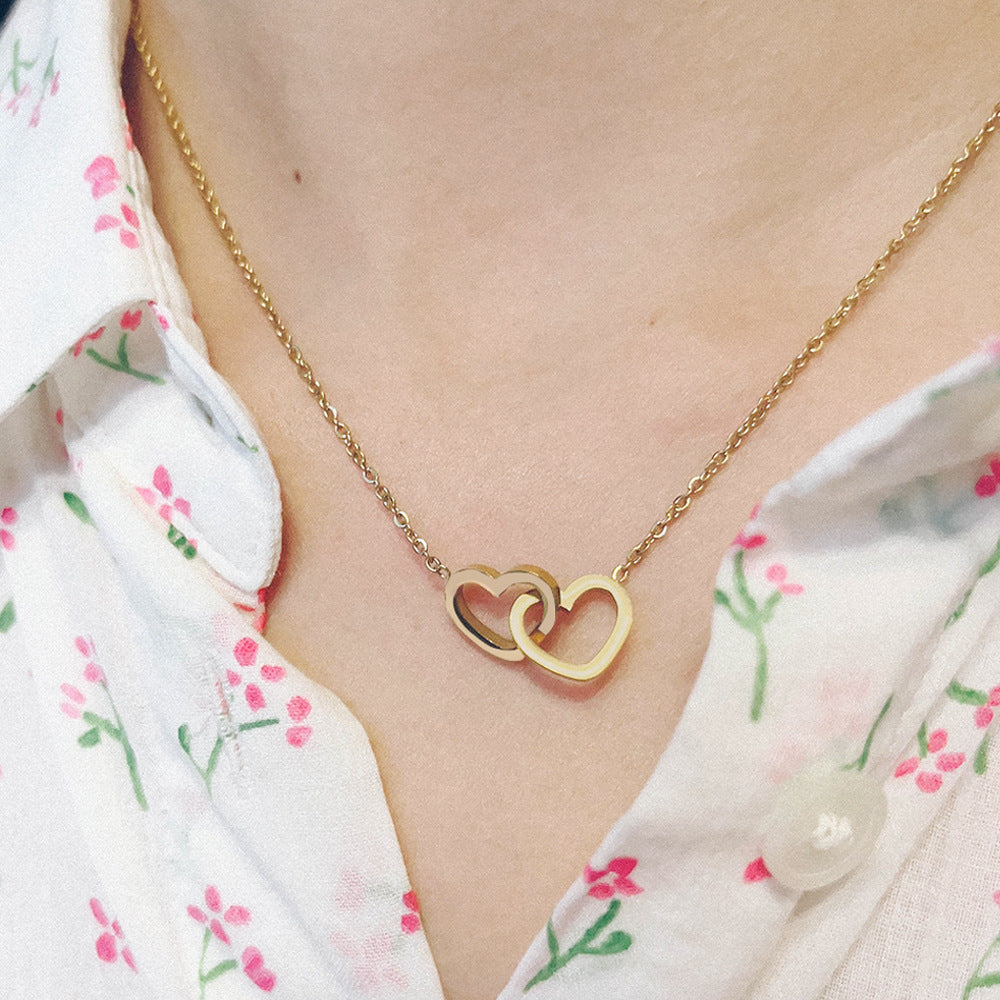 Double Heart Engraved Necklace